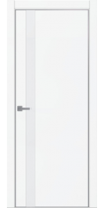 Межкомнатная дверь Тамбурат 4104 аляска суперматовая металлическая кромка стекло белая лакобель